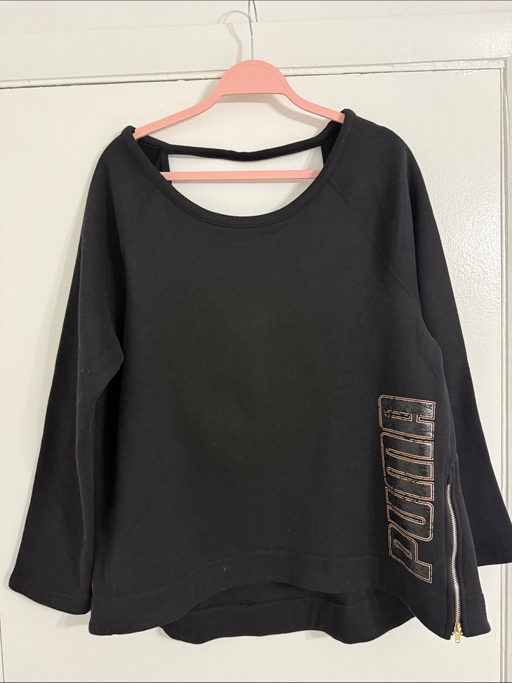 Puma Black Crewneck Sweatshirt with Side Logo Zip